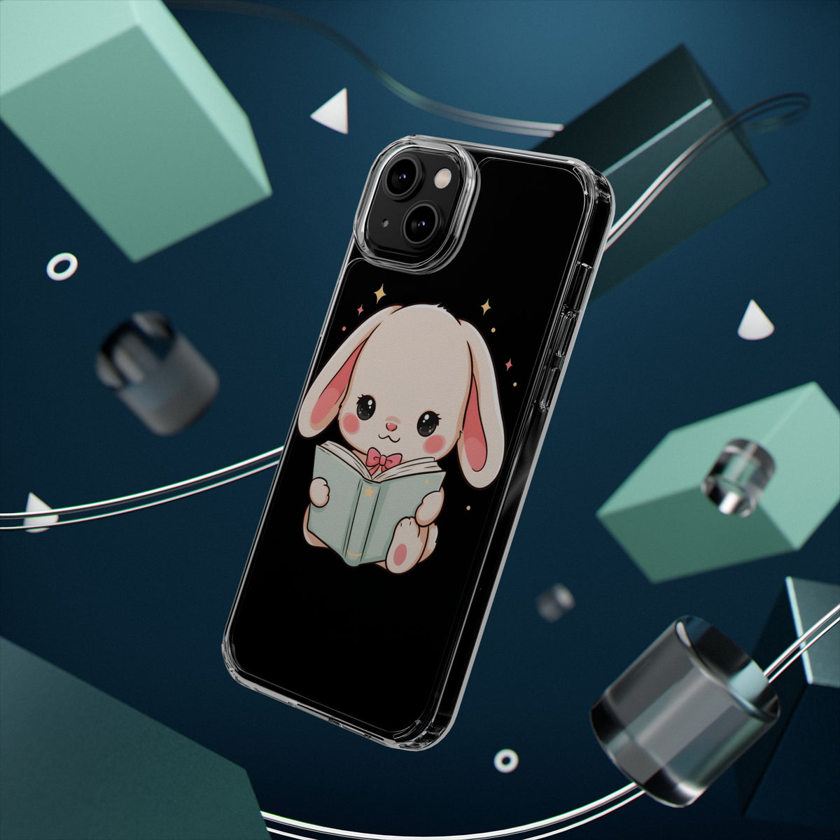 Kawaii Reading Bunny Clear Impact-Resistant Case