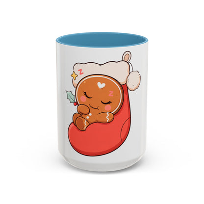 Christmas Gingerbread Mug: Sleepy Stocking Accent Coffee Mug