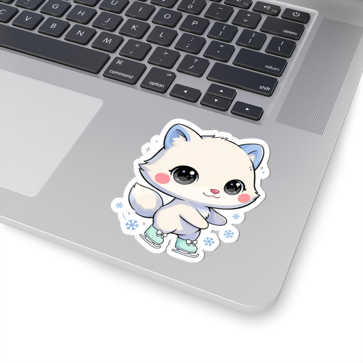 Kawaii Arctic Fox Ice Skating Kiss-Cut Sticker