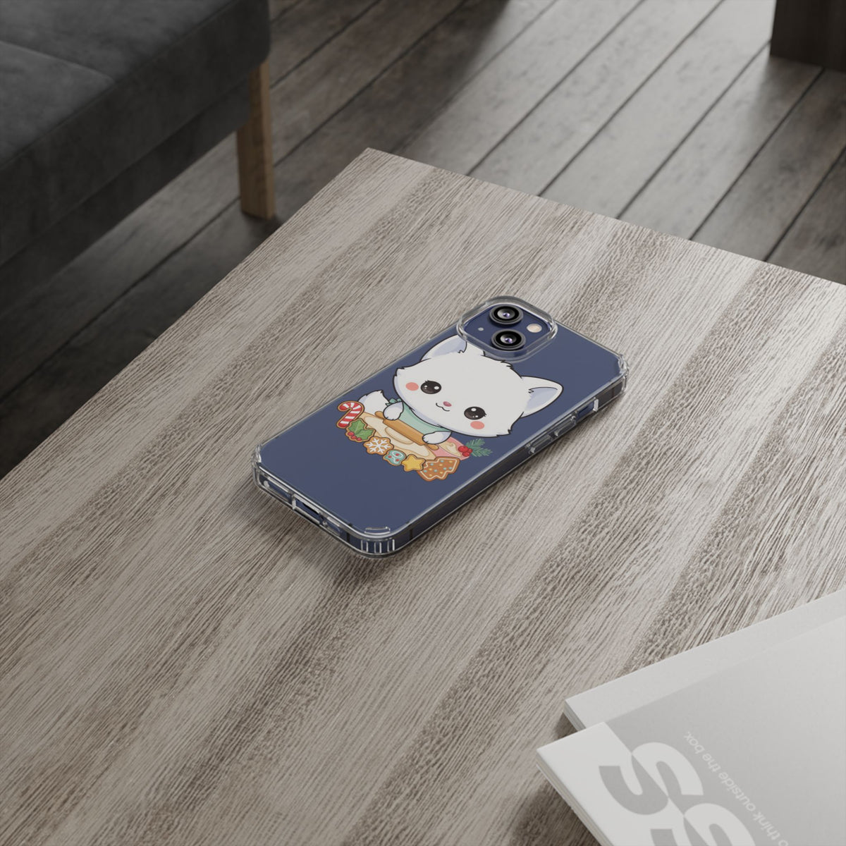 Christmas Fox Clear Phone Case, Kawaii Cookie Baker