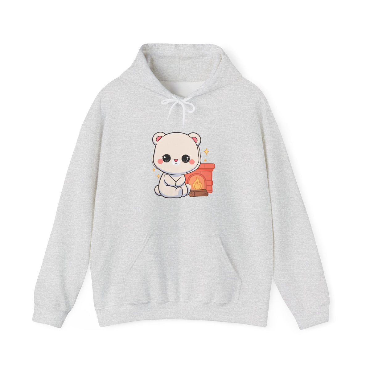 Kawaii Polar Bear Hoodie, Cozy Fireplace Cub Sweatshirt