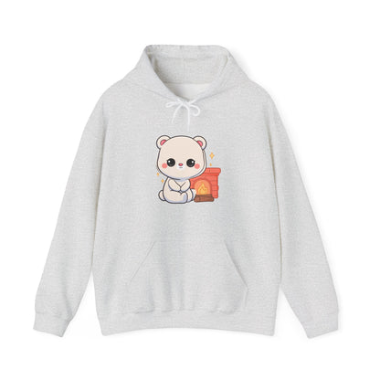 Kawaii Polar Bear Hoodie, Cozy Fireplace Cub Sweatshirt