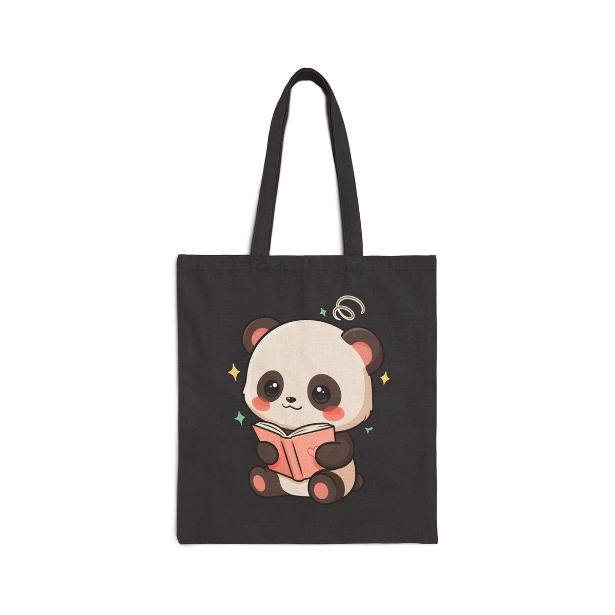 Kawaii Reading Panda Cotton Canvas Tote Bag