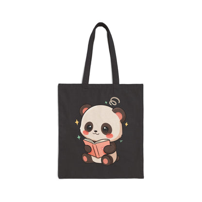 Kawaii Reading Panda Cotton Canvas Tote Bag