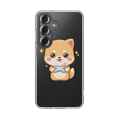 Kawaii Shiba Inu Gamer Phone Case, Clear Impact-Resistant