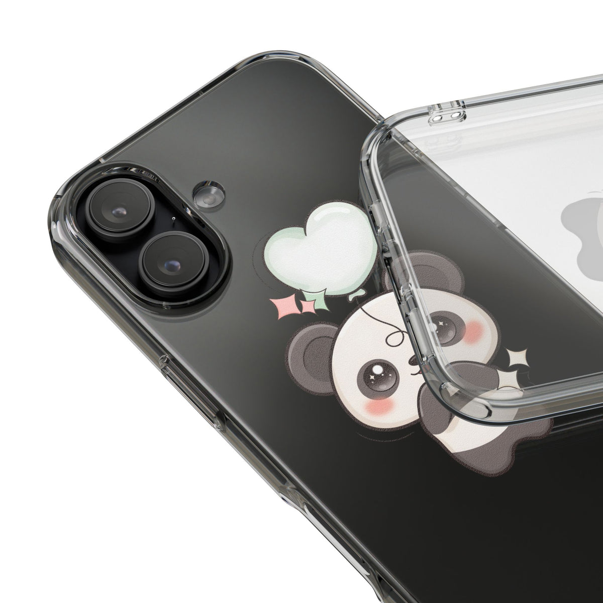 Kawaii Panda Clear Phone Case with Balloon