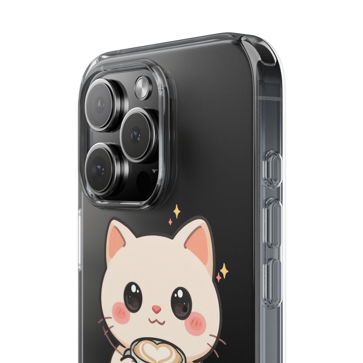 Kawaii Cat Latte Phone Case, Clear Impact-Resistant