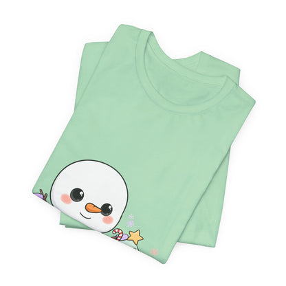 Kawaii Snowman Christmas T-Shirt for Festive Outfits