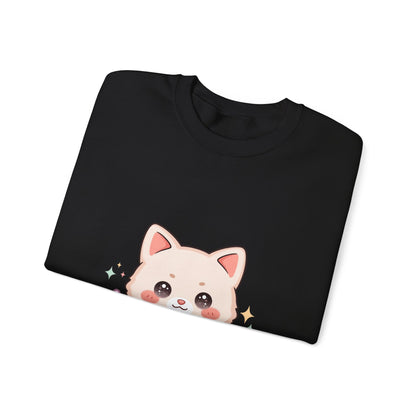 Kawaii Cat Sweatshirt, Cute Crescent Moon Kitten