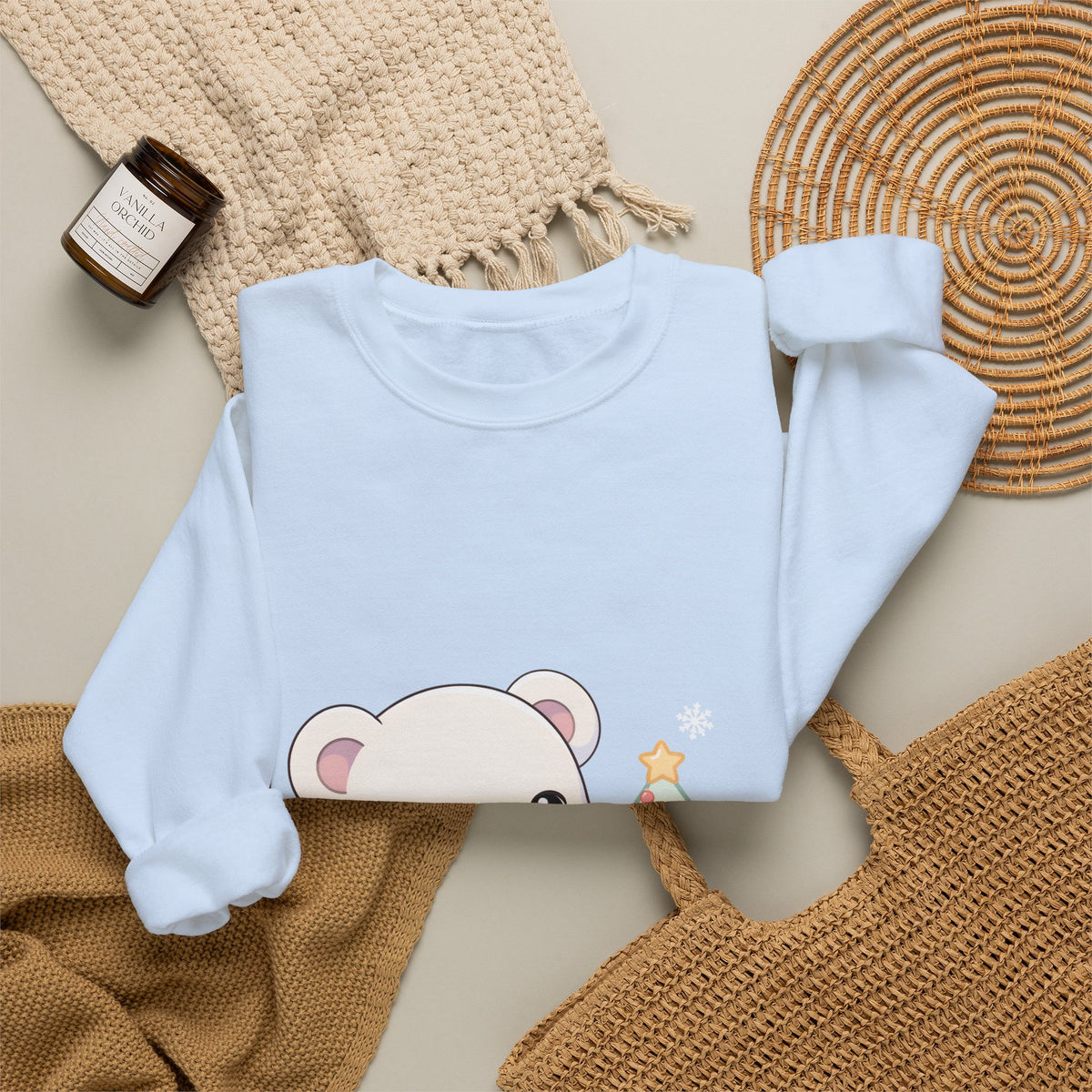 Kawaii Polar Bear Christmas Sweatshirt for Cozy Tree Trimming