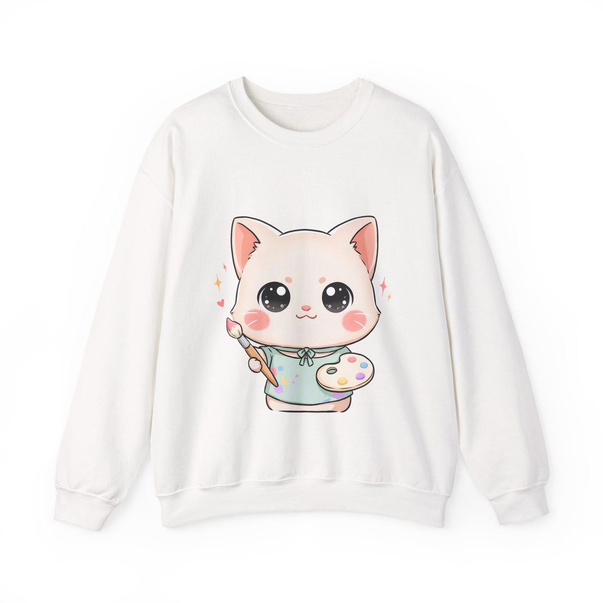 Kawaii Artist Cat Sweatshirt, Cute Creative Cat Lover Gift