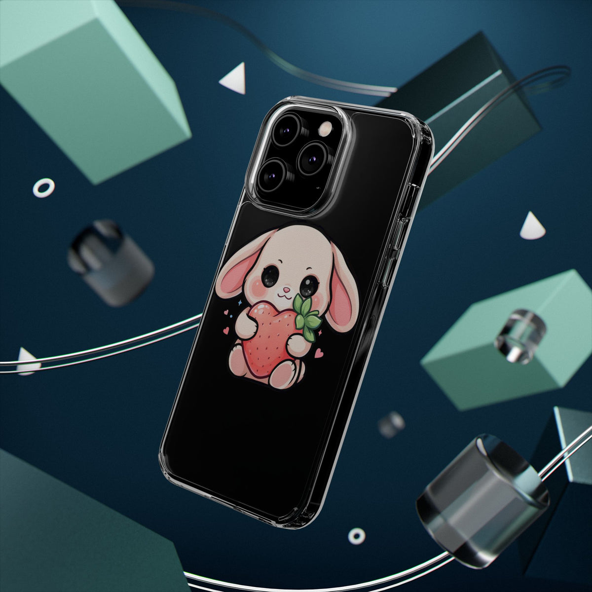 Kawaii Bunny Strawberry Phone Case, Clear Impact-Resistant