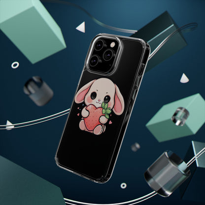 Kawaii Bunny Strawberry Phone Case, Clear Impact-Resistant