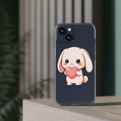 Kawaii Bunny Clear Phone Case with Heart
