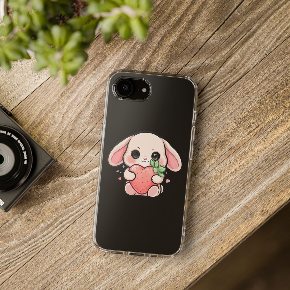Kawaii Bunny Strawberry Phone Case, Clear Impact-Resistant