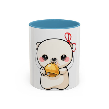 Kawaii Polar Bear Mug, Cute Jingle Bell Accent Coffee Cup