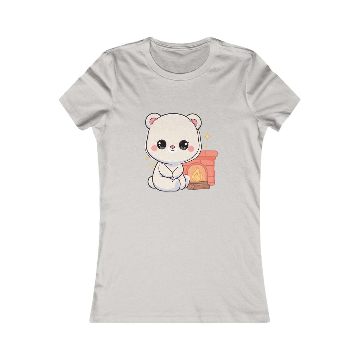 Kawaii Polar Bear Tee – Cozy Fireplace Cub