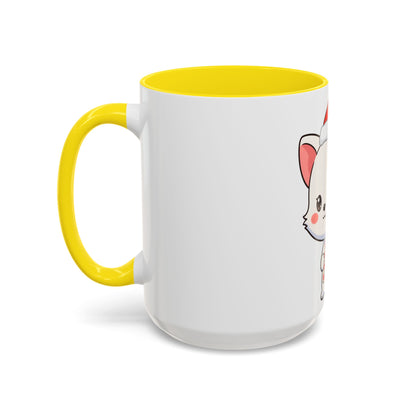 Kawaii Arctic Fox Christmas Mug, Cute Santa Fox Accent Coffee Mug