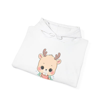 Kawaii Reindeer Hoodie, Cozy Hot Cocoa Sweatshirt