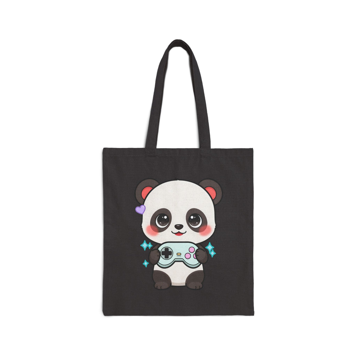 Kawaii Gamer Panda Cotton Canvas Tote Bag