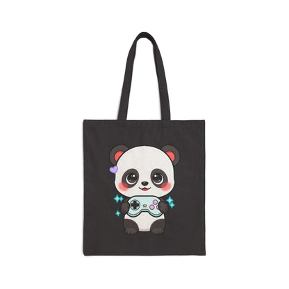 Kawaii Gamer Panda Cotton Canvas Tote Bag
