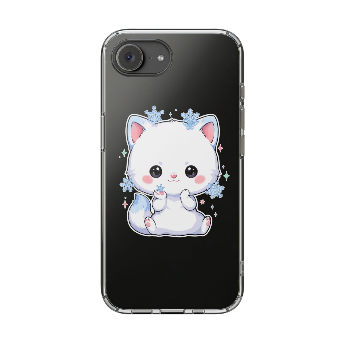Kawaii Arctic Fox Phone Case, Cute Snowflake Clear Case
