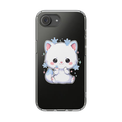 Kawaii Arctic Fox Phone Case, Cute Snowflake Clear Case