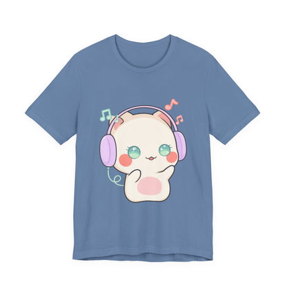 Kawaii Cat Music Lover T-Shirt, Cute Headphone Kitty Tee