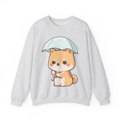 Kawaii Shiba Inu Sweatshirt, Cute Rainy Day Crewneck
