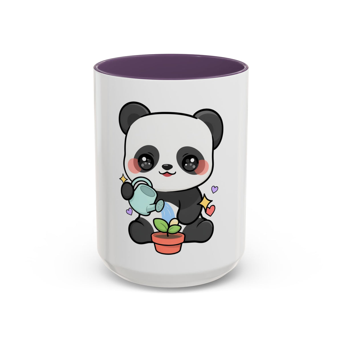 Kawaii Panda Accent Coffee Mug, Cute Plant Lover Gift