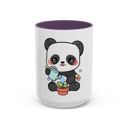 Kawaii Panda Accent Coffee Mug, Cute Plant Lover Gift