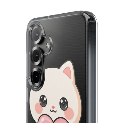Kawaii Cat Phone Case with Heart, Clear Impact-Resistant