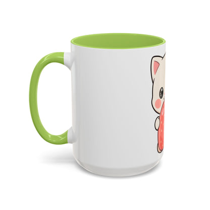 Kawaii Cat Strawberry Accent Coffee Mug