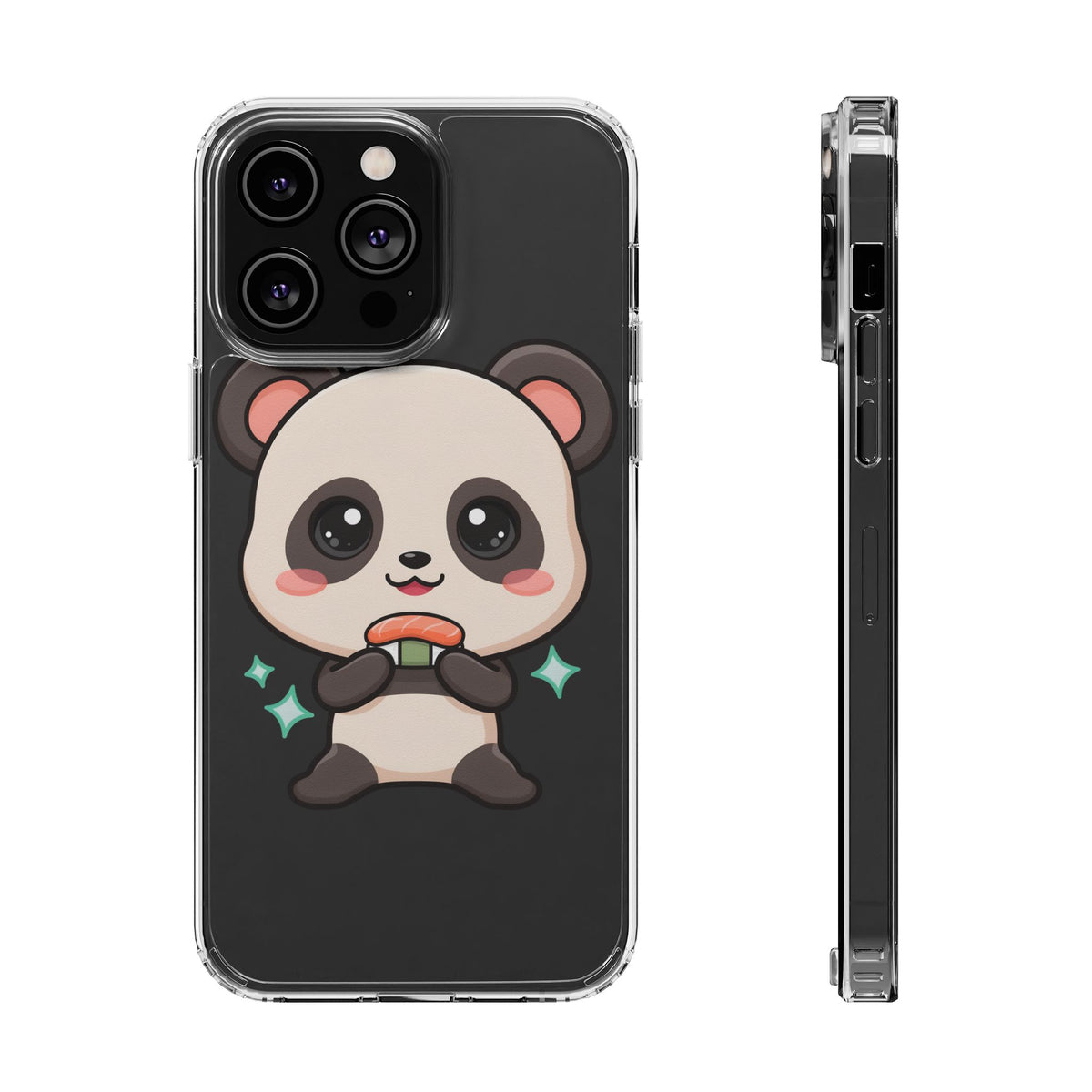 Kawaii Panda Sushi Phone Case, Clear Impact-Resistant Case
