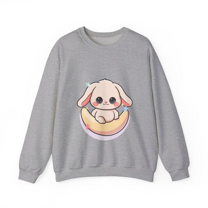 Kawaii Bunny Sweatshirt, Cute Crescent Moon Gift