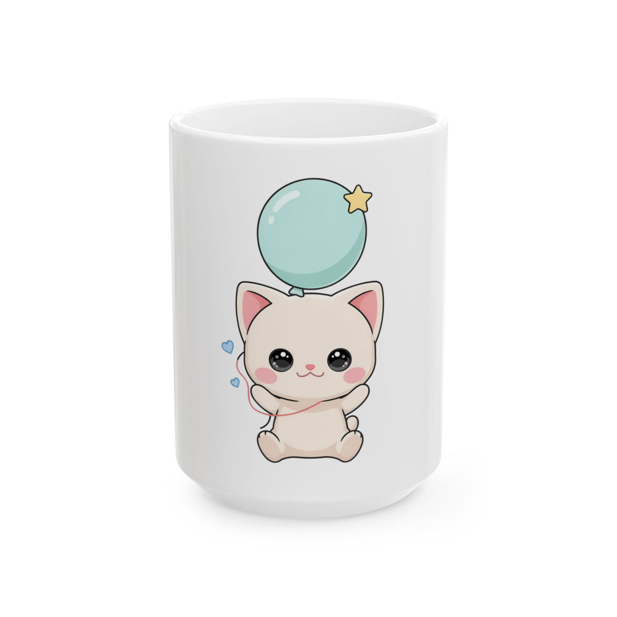 Kawaii Cat Balloon Mug, Cute Chibi Cat Ceramic Coffee Cup