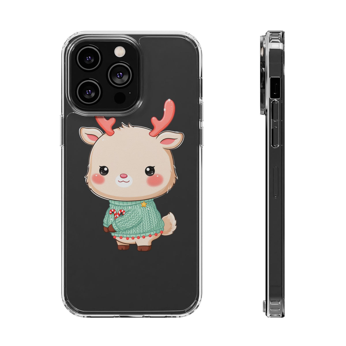 Kawaii Reindeer Clear Impact-Resistant Phone Case