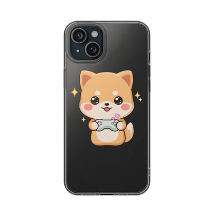 Kawaii Shiba Inu Gamer Phone Case, Clear Impact-Resistant