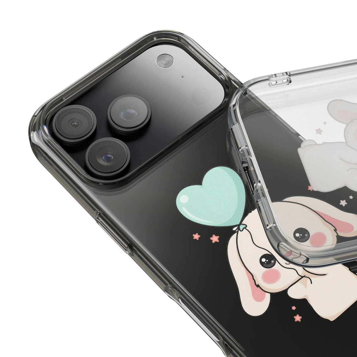 Kawaii Bunny Phone Case with Balloon, Clear Impact-Resistant
