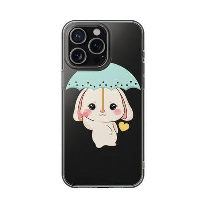 Kawaii Bunny Phone Case with Umbrella | Cute Clear Case
