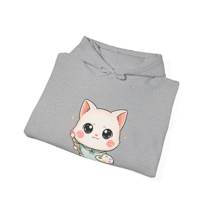 Kawaii Cat Artist Hoodie, Cute Painter Cat Sweatshirt