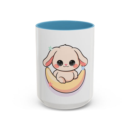 Kawaii Bunny Accent Coffee Mug, Cute Moon Rabbit Gift