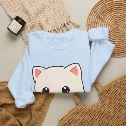 Kawaii Cat Strawberry Sweatshirt, Cute Chibi Crewneck