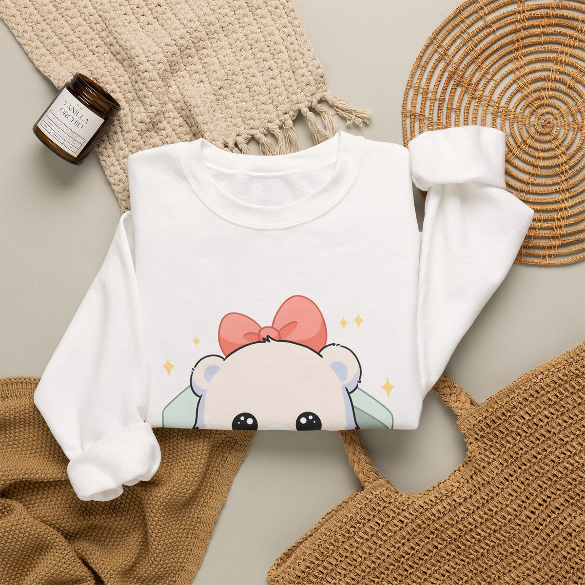 Kawaii Polar Bear Sweatshirt, Cute Gift Box Cub