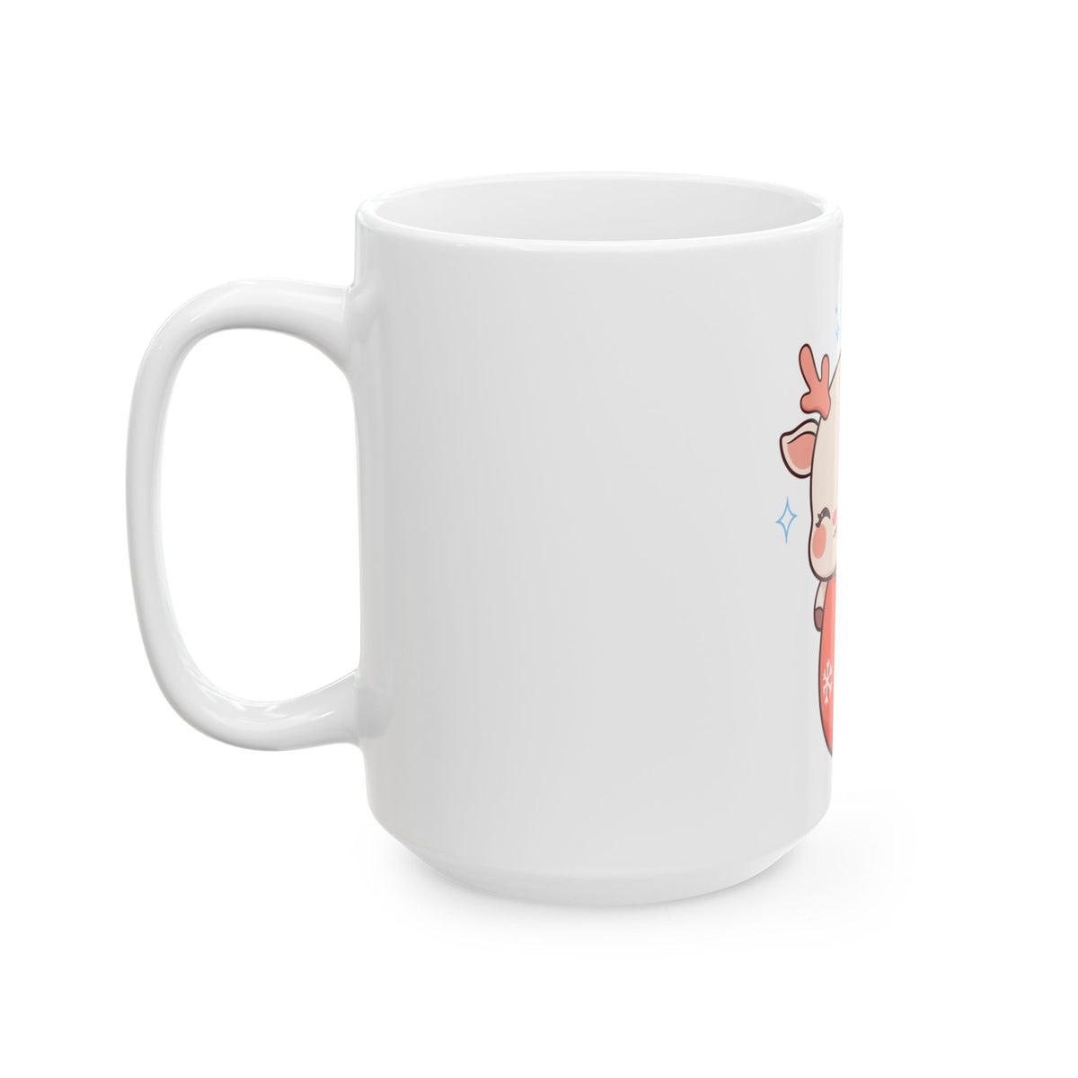 Kawaii Reindeer Christmas Mug, Sleeping Stocking Cutie