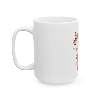 Kawaii Reindeer Christmas Mug, Sleeping Stocking Cutie