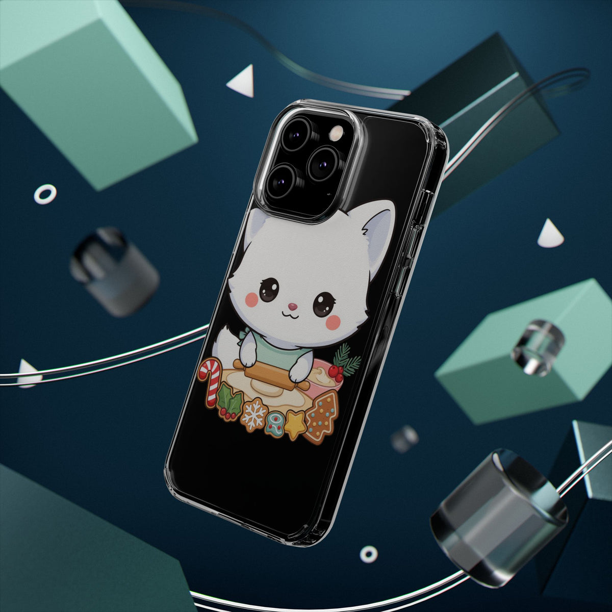 Christmas Fox Clear Phone Case, Kawaii Cookie Baker