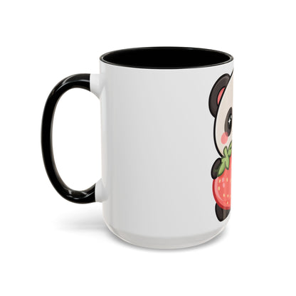 Kawaii Panda Accent Coffee Mug, Strawberry Lover Gift