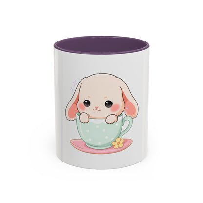 Kawaii Bunny Accent Coffee Mug, Cute Gift for Bunny Lovers