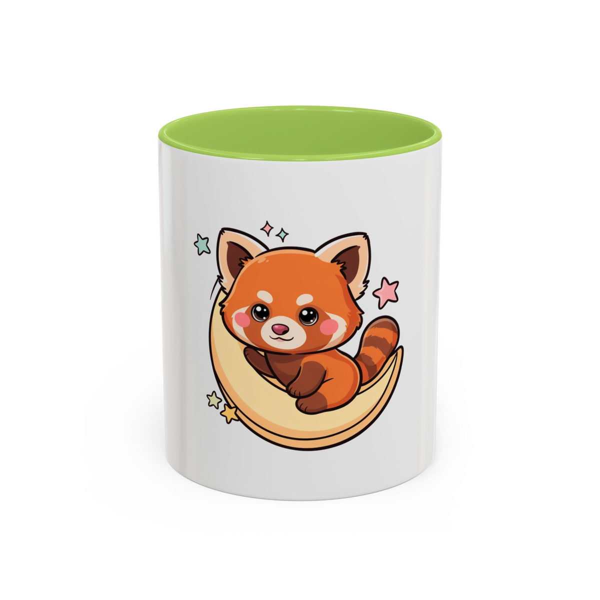 Red Panda Accent Coffee Mug, Kawaii Crescent Moon